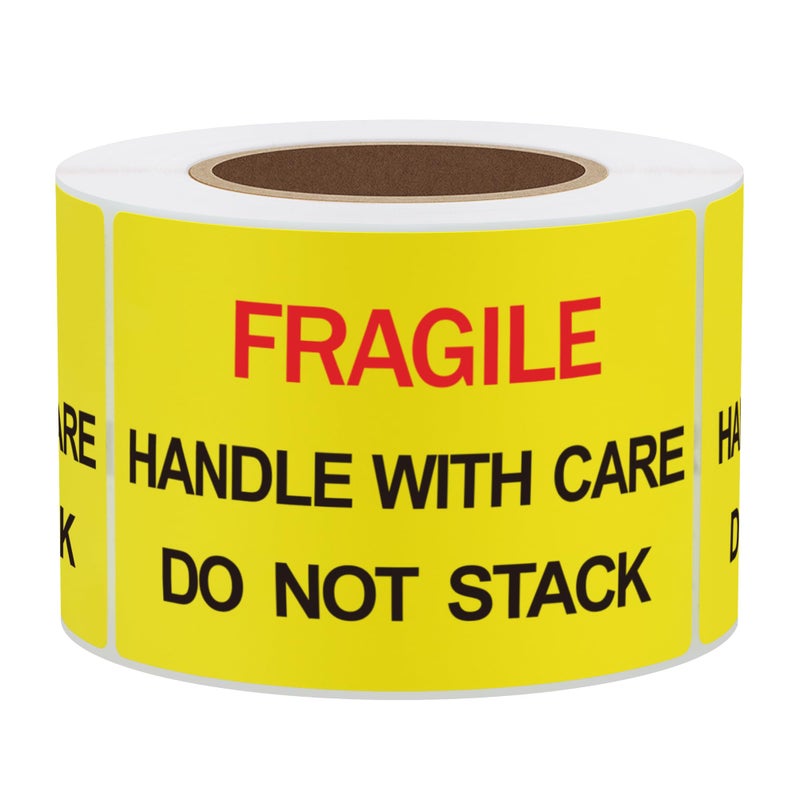 Hybsk 2x3 inch 300pcs Fragile Stickers for Shipping Moving Handle with Care Do Not Stack Yellow Warning Labels (Type 1) - Image 1